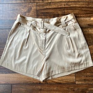 Express Gold Satin Belted Women's Shorts